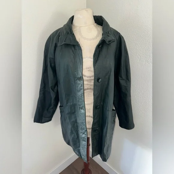 Vintage PELLE New York Milano Green Leather Women’s Coat Jacket-Size Medium - Picture 6 of 15